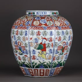 A WUCAI 'BAT, SHOU AND FIGURES' LARGE JAR