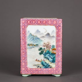A FAMILLE ROSE MEDALLION 'LANDSCAPE AND POETRY' BRUSH POT