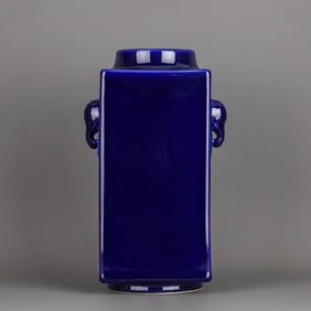 A BLUE-GLAZED CONG-FORM VASE
