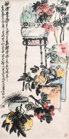 WU CHANGSHUO (1844-1927), ATTRIBUTED TO, IMMORTALS, WEALTH, LONGEVITY AND OFFSPRING