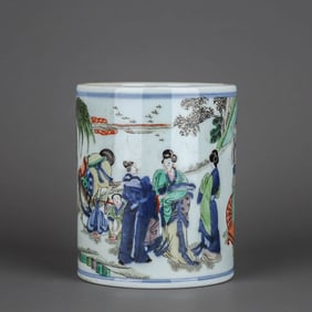 A DOUCAI 'FIGURES' BRUSH POT