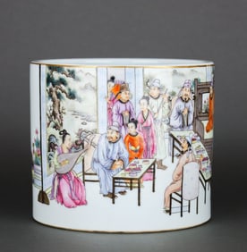 A FAMILLE ROSE 'FIGURE' BRUSH POT