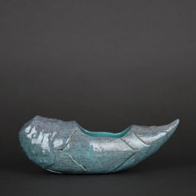 A FLAMBE-GLAZED BAMBOO SHOOT-SHAPED BRUSH WASHER