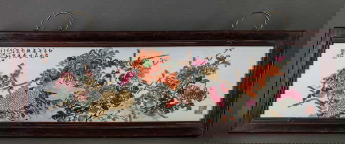 A FAMILLE ROSE 'CHRYSANTHEMUM' PORCELAIN PLAQUE