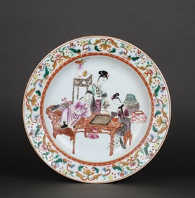 A FAMILLE ROSE 'FIGURE' DISH