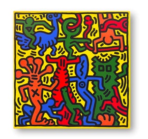 KEITH HARING (1958-1990), ATTRIBUTED TO, ACRYLIC ON CANVAS