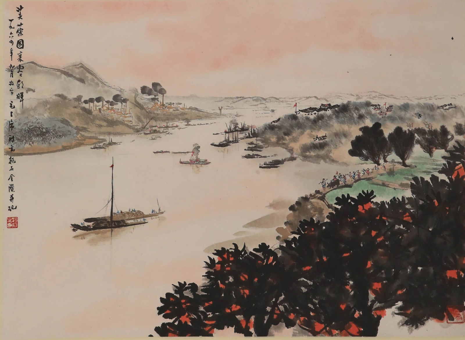 FU BAOSHI (1904-1965), ATTRIBUTED TO, MORNING GLOW OVER HIBISCUS LAND: FU BAOSHI (1904-1965), ATTRIBUTED TO, MORNING GLOW OVER HIBISCUS LAND Dimensions: Length: 68 cm (26.8 in.), Width: 48 cm (18.9 in.). All measurements are approximate. Any condition statement is given