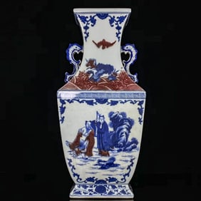 A BLUE AND WHITE WITH COPPER-RED 'FIGURES' VASE