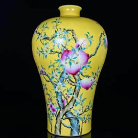 A FAMILLE ROSE 'BAT AND SHOU' PRUNUS VASE