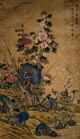 ZHAO WENSHU (1574-1634), ATTRIBUTED TO, FLOWERS AND BIRDS