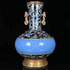 A ENAMEL WITH GILT-DECORATED 'CLOUDS AND CRANES' VASE