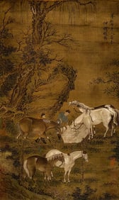 ZHAO YONG (1289-1360), ATTRIBUTED TO, WASHING HORSES