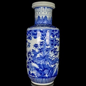 A BLUE AND WHITE 'FLORAL ABUNDANCE' ROULEAU VASE