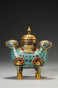 A CLOISONNé ENAMEL TWIN RAMS