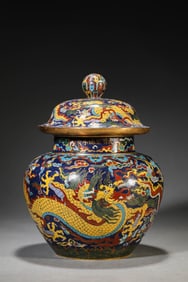 A CLOISONNé ENAMEL 'DRAGON AMONG CLOUDS' JAR
