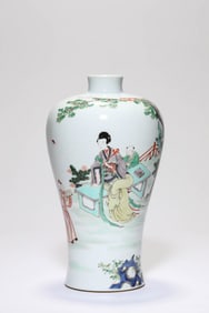 A WUCAI 'MOTHER TEACHING HER SON' MEIPING