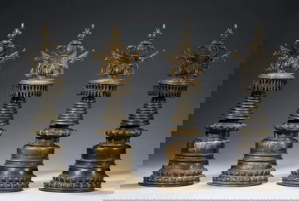 A GROUP OF TIBETAN KADAM-STYLE ALLOY COPPER STUPAS