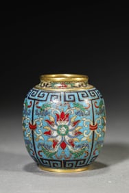 A CLOISONNé ENAMEL 'PASSIONFLOWER' SMALL LANTERN-FORM VASE