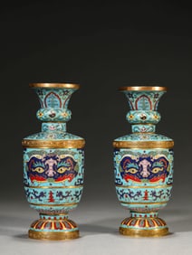 A PAIR OF CLOISONNé ENAMEL 'TAOTIE' VASES
