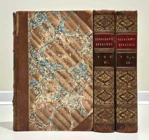 R.B. SHERIDAN, SPEECHES, 3 VOLS., FULL MOROCCO GILT, LONDON: 1842