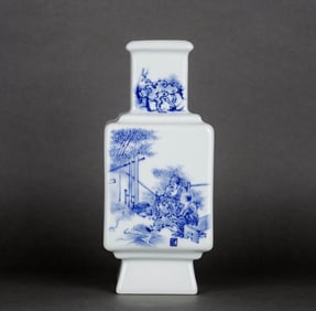 A BLUE AND WHITE 'FIGURES AND FLOWERS' VASE