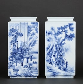 A BLUE AND WHITE 'FIGURES AND POETRY' VASE