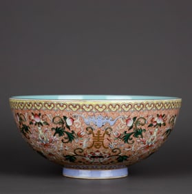 A FAMILLE ROSE 'FLOWERS, FORTUNE AND SHOU' BOWL