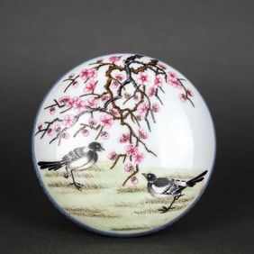 AN ENAMEL 'MAGPIE AND PLUM BLOSSOM' SEAL-PASTE BOX