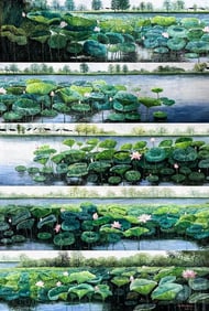 WU GUANZHONG (1919-2010), ATTRIBUTED TO, COLORFUL LOTUS OIL PAINTING