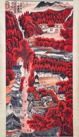 LI KERAN (1907-1989), ATTRIBUTED TO, VILLAGE WITH RED TREES
