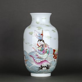 A FAMILLE ROSE 'FIGURE' LANTERN-SHAPED VASE