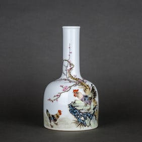 A FAMILLE ROSE 'COCK AND POETRY' VASE