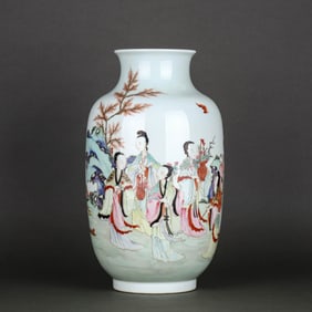 A FAMILLE ROSE ‘ FIGURE' LANTERN-SHAPED VASE
