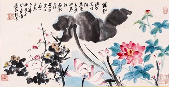 ZHANG DAQIAN (1899-1983), ATTRIBUTED TO, FLOWERS BLOOMING IN FOUR SEASONS
