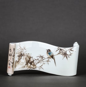 A GRISAILLE 'FLOWERS AND BIRDS' BOOK-SHAPED PAPERWEIGHT
