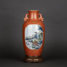 A FAMILLE ROSE MEDALLION 'LANDSCAPE' VASE