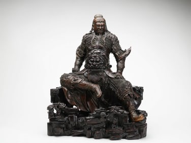 A ZITAN-BASE COPPER 'GUAN YU' FIGURE