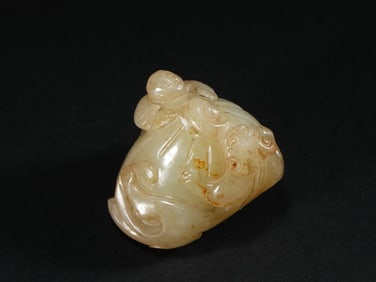 A JADE 'BOY AND CHI DRAGON' ORNAMENT