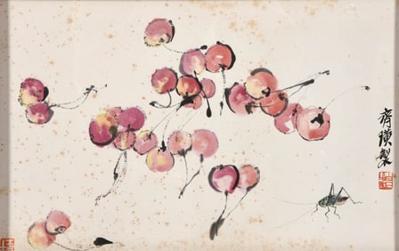 QI BAISHI (1864-1957), ATTRIBUTED TO, CHERRIES AND CRICKET