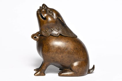 A COPPER 'AUSPICIOUS BEAST' INCENSE BURNER