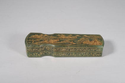A SPINACH GREEN JADE 'LANDSCAPE' INK BOX