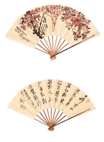 WU CHANGSHUO (1844-1927), ATTRIBUTED TO, FLOWERS ON FOLDING FAN