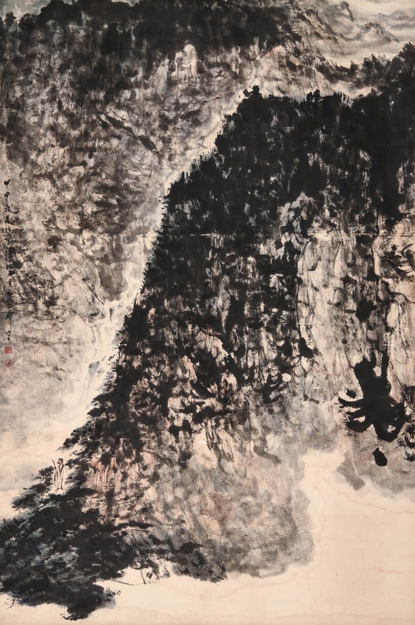 FU BAOSHI (1904-1965), ATTRIBUTED TO, LANDSCAPE WITH SCHOLAR: FU BAOSHI (1904-1965), ATTRIBUTED TO, LANDSCAPE WITH SCHOLAR Dimensions: Length: 142 cm (55.9 in.), Width: 95 cm (37.4 in.). All measurements are approximate.