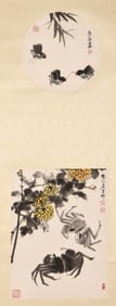 TANG YUN (1910-1993), ATTRIBUTED TO, CHICKS WITH CHRYSANTHEMUMS AND CRABS
