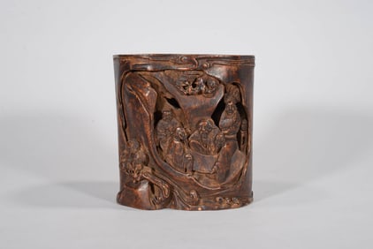 AN LOESWOOD 'SCHOLARS UNDER PINE' BRUSH POT