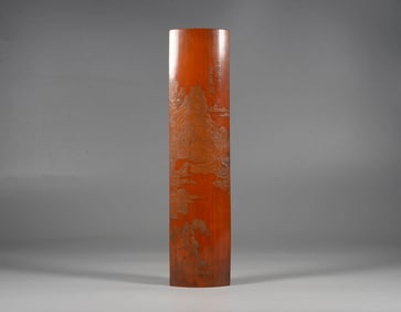 A BAMBOO 'LANDSCAPE AND FIGURES' WRIST REST