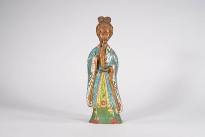 A CLOISONNE 'FLUTE PLAYER' FIGURE