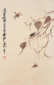 QI BAISHI (1864-1957), ATTRIBUTED TO, INSECTS ON PALM