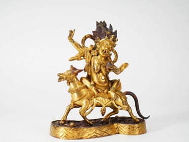 A GILT COPPER 'PALDEN LHAMO' FIGURE