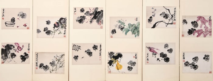 QI BAISHI (1864-1957), ATTRIBUTED TO, TWELVE FLOWER-BIRD